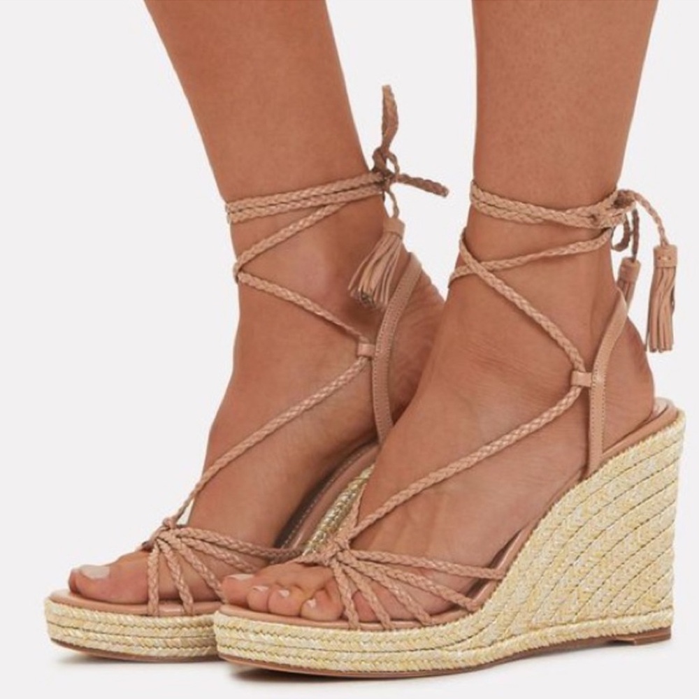 Aquazzura Beige/Nude Savannah Wedge Sandals - worn 3 times